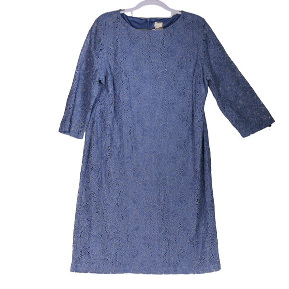 Chicos Blue Sheath Dress Women Size 2.5 14 Lace Overlay Lined Boho Career - Picture 2 of 8